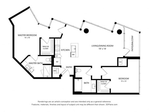 Floor plan for 2 beds, 2 baths, 1187 sqft